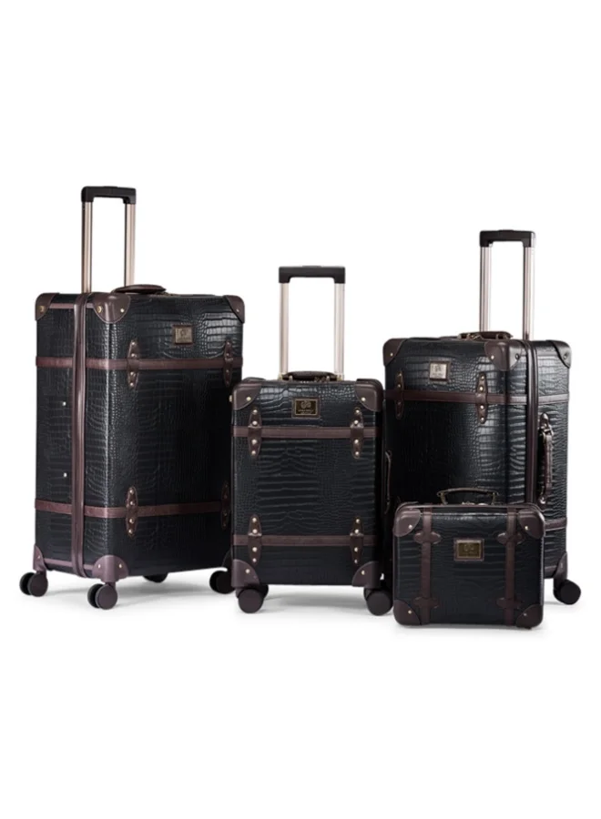 ليمرا طقم حقائب سفر ليمرا 4 قطع من الجلد الصناعي الفاخر شنط سفر بعجلات دوارة وقفل أمان مقاسات 28/24/20/13 بوصة لون أسود / بني غامق